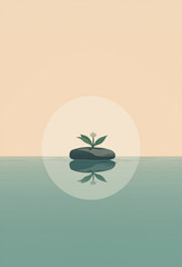 Modern minimal conceptual poster of a single floating object above still water with inverted reflection, soft peach-to-teal gradient and wide open space for text, designed for Opposite Day