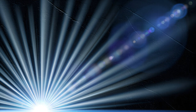 Bright Glowing Light Rays Emanating From A Dark Background With Blue Hues And Lens Flare Effect Creating A Dramatic And Energetic Atmosphere