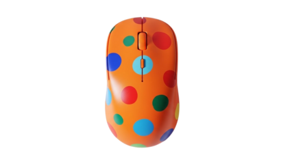 Orange computer mouse with colorful polka dots isolated on black background isolated on white background isolated on transparent background