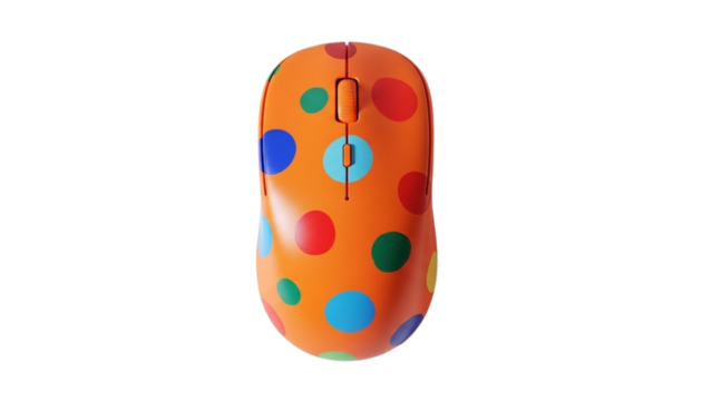 Orange computer mouse with colorful polka dots isolated on black background isolated on white background isolated on transparent background - Powered by Adobe