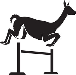 Fototapeta premium Silhouette of a llama jumping over a hurdle in a black and white graphic