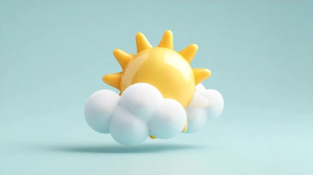 立体的な太陽と雲の天気アイコン表現デザイン
