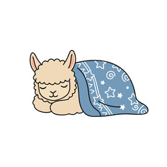 Obraz premium Cute Alpaca Sleeping Under a Starry Blanket.