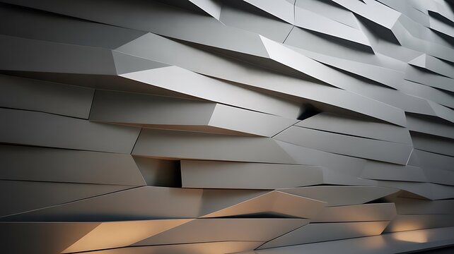 Abstract wall design featuring angular metallic panels creating a geometric pattern texture surface - Powered by Adobe