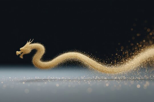 Dragon is flying through a cloud of gold dust - Powered by Adobe