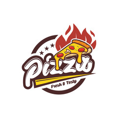 Pizza Restaurant Vector Logo. Pizza logo template. Vector logo for a cafe, restaurant, or food delivery service.