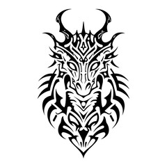 Dynamic tribal dragon art fantasy realm graphic design black and white close-up creative tribal aesthetics