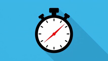 Minimalist Stopwatch Icon on Blue Background with Long Shadow, Time Management Concept.