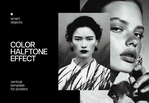 Halftone Print Poster Photo Effect Mockup