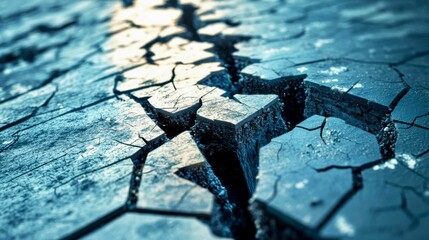 Cracked surface with deep fissures and textured detail revealing a rugged terrain in a natural landscape setting
