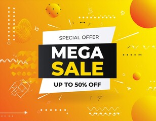 Mega Sale Banner Design with Special Offer and Discount Announcement