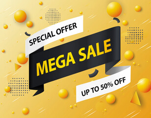 Mega Sale Special Offer Banner with Yellow Abstract Background