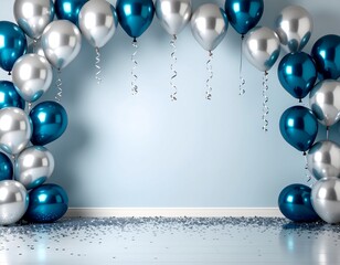Blue and Silver Balloon Arch Party Background