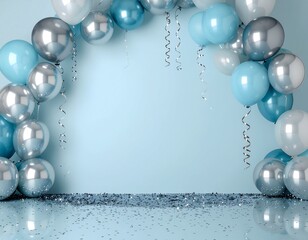 Blue and Silver Balloon Arch Party Background