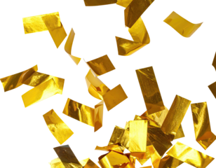 Bright, gold rectangular confetti scattered against a solid black background
