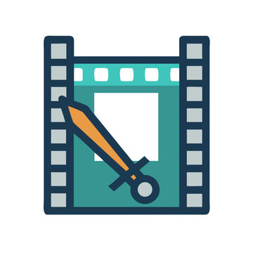 Film reel with sword illustration depicting action or adventure genre concept