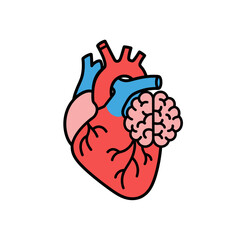 Heart and Brain Connection Artwork: Explore the fascinating link between emotion and reason in this vibrant, modern illustration for health and psychology projects