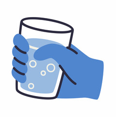 A hand holds a glass of water. Drink more water.