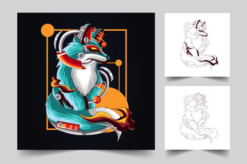 Mecha Fox Esport Mascot with Neon and Technology Elements