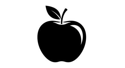 Simple black silhouette of an apple with a stem and a single leaf, ideal for healthy eating concepts Vector