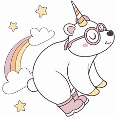 Delightful Relaxed Polar bear in a Unicorn Dreams scene with wearing glasses – Unicorn Dreams vector illustration