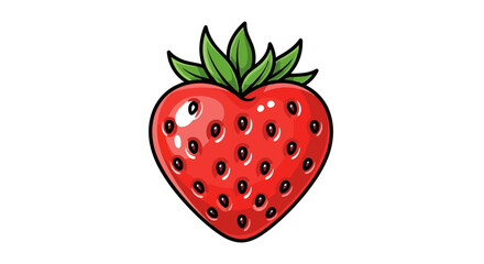 A vibrant red strawberry with green leaves and black seeds, illustration on a white background Vector