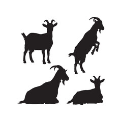 Goat Silhouettes Collection, Goat Silhouette, Farm Animal Vector, Wildlife Illustration