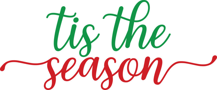 Tis The Season winter Christmas typography clipart design on plain white transparent isolated background for card, shirt, hoodie, sweatshirt, apparel, card, tag, mug, icon, poster or badge