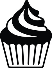 Simple black and white cupcake vector illustration
