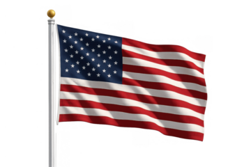 United states of america national flag, also known as stars and stripes, flying on a pole as a symbol of freedom