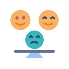 Balancing Emotions: Two Happy, One Sad on a Seesaw, Flat Design