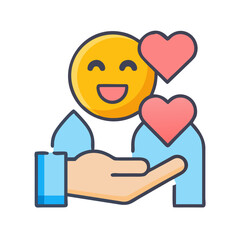 Illustration of a happy person offering love and affection on black background