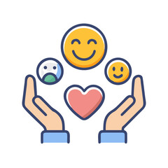 Hands holding a heart and smiling faces illustration for social support theme