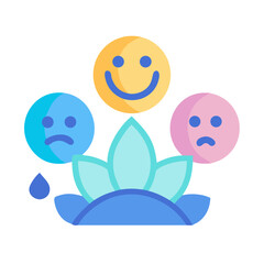 Mental health mood swings with happy sad and worried emoji flower illustration