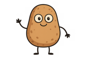Happy cartoon potato character waving hand, smiling cute vegetable mascot animation, transparent background