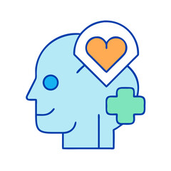 Mental health and wellbeing visual concept with human head outline illustration