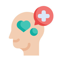 Flat vector illustration of head with heart, circle and medical cross icon