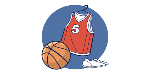 Get ready to play with this vibrant basketball gear illustration, perfect for sports enthusiasts, team spirit designs, and energetic youth projects