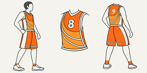 Dynamic orange basketball uniform design with number detail for team branding and sports apparel concepts, ideal for athletic wear and competitive play