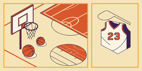 Capture the thrill with this basketball court illustration, perfect for sports promotions, team spirit graphics, and dynamic athletic designs in your next project
