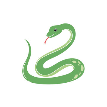 Stylized green snake with red forked tongue flicking and playful spotted pattern