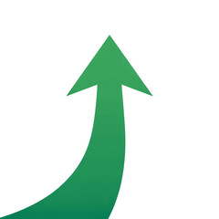 A bright green arrow curves upward trend indicating growth and progress clean transparent PNG element isolated on white background