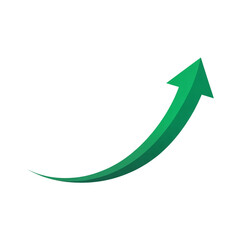 A bright green arrow curves upward trend indicating growth and progress clean transparent PNG element isolated on white background
