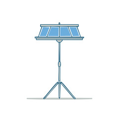 Simple cartoon illustration of a music stand with a blue musical score holder