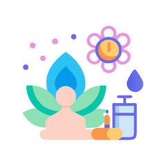 Minimalistic spa and wellness flat icon illustration with essential care products