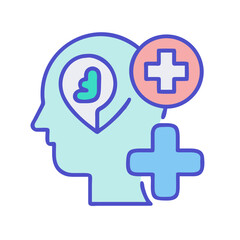 Mental health concept with head profile and medical symbols, a flat icon style
