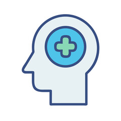 Human head outline with cross symbol symbolizing healthcare and mental wellness