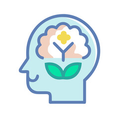 Conceptual illustration of mental health growth inside head with tree symbol
