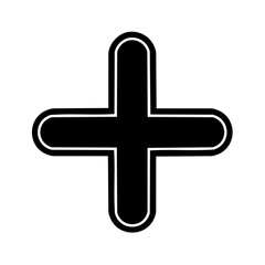 Obraz premium Clean black plus sign icon with rounded corners symbolizing addition, positive increase, and medical aid