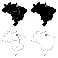Brazil Region Outline and Solid Fill Map Set.